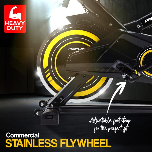 PROFLEX Spin Bike – Flywheel Commercial Gym Exercise Home Workout – Yellow