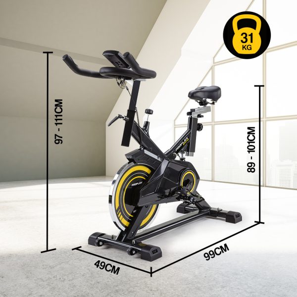 PROFLEX Spin Bike – Flywheel Commercial Gym Exercise Home Workout – Yellow
