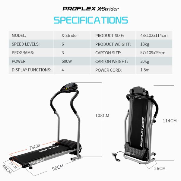 PROFLEX Electric Mini Walking Treadmill Compact Fitness Machine Exercise Equipment. – Black and Silver