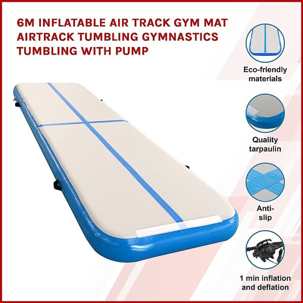 Inflatable Air Track Gym Mat Airtrack Tumbling Gymnastics Tumbling with Pump – 6 M