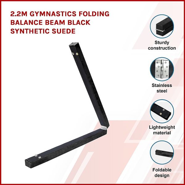 2.2m Gymnastics Folding Balance Beam Synthetic Suede – Black