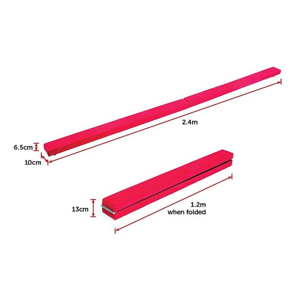 2.4m (8FT) Gymnastics Folding Balance Beam Black Synthetic Suede – Pink