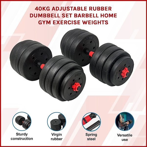 Adjustable Rubber Dumbbell Set Barbell Home GYM Exercise Weights – 40 KG