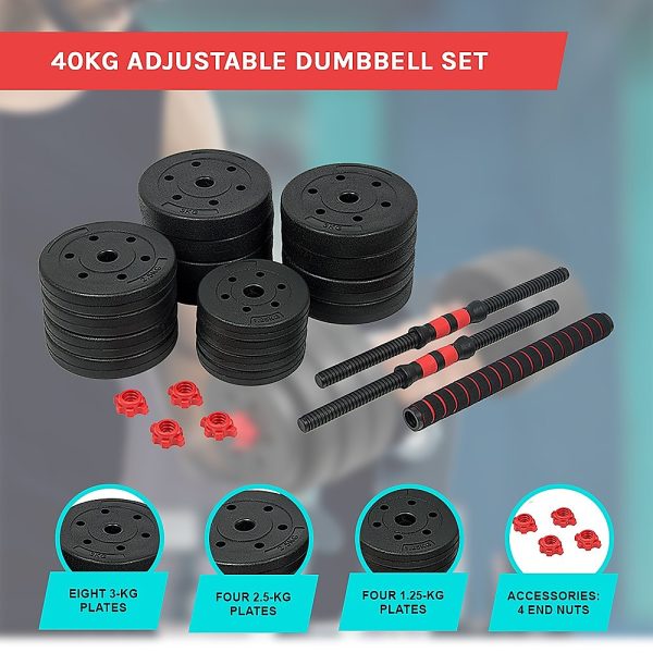 Adjustable Rubber Dumbbell Set Barbell Home GYM Exercise Weights – 40 KG