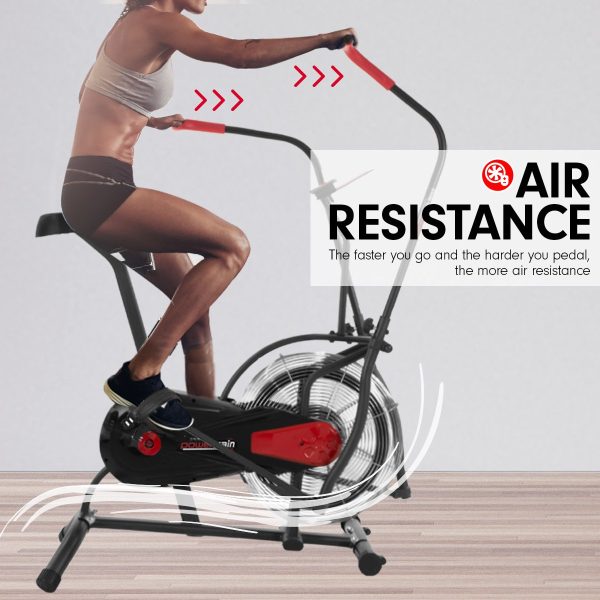 Powertrain Air Resistance Fan Exercise Bike for Cardio – Black