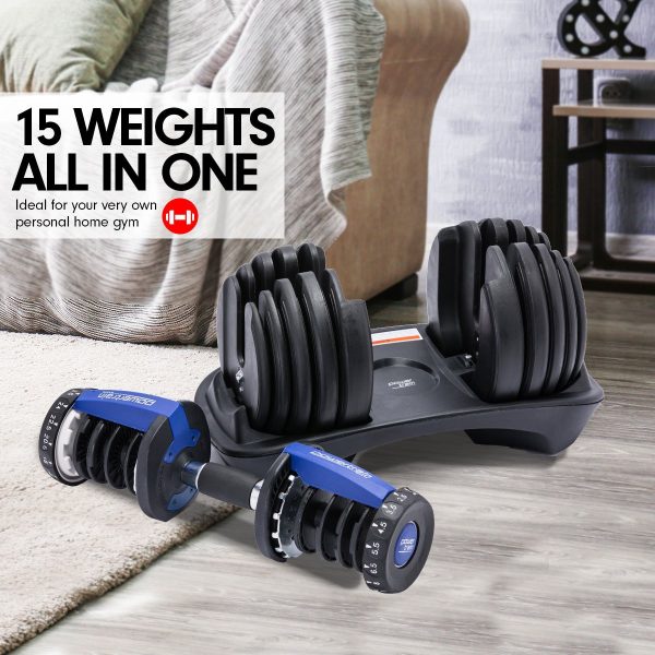 48KG Powertrain Adjustable Dumbbell Set With Stand – Blue