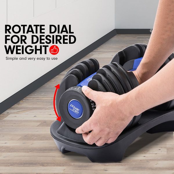 48KG Powertrain Adjustable Dumbbell Set With Stand – Blue