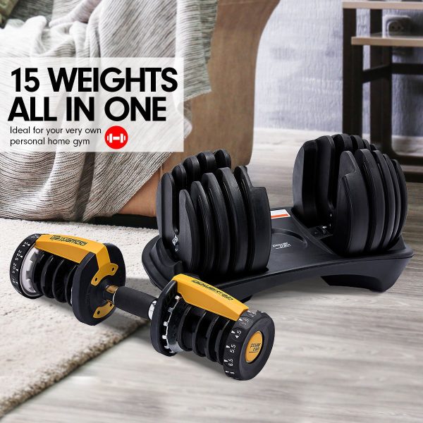 48kg Powertrain Adjustable Dumbbell Home Gym Set – Gold