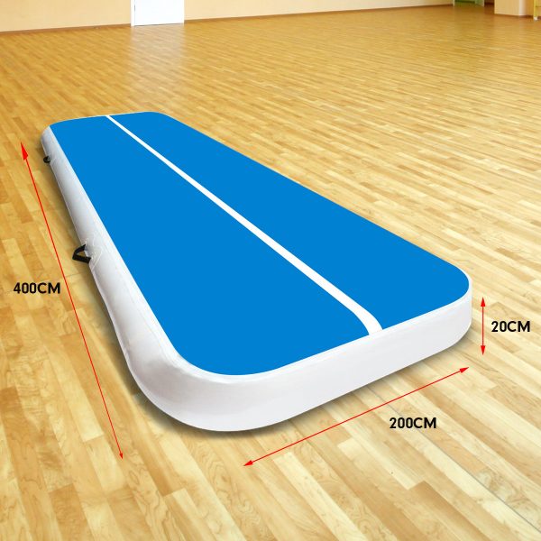 Air Track Inflatable Tumbling Gymnastics Mat – 4 x 2 M, Blue and White