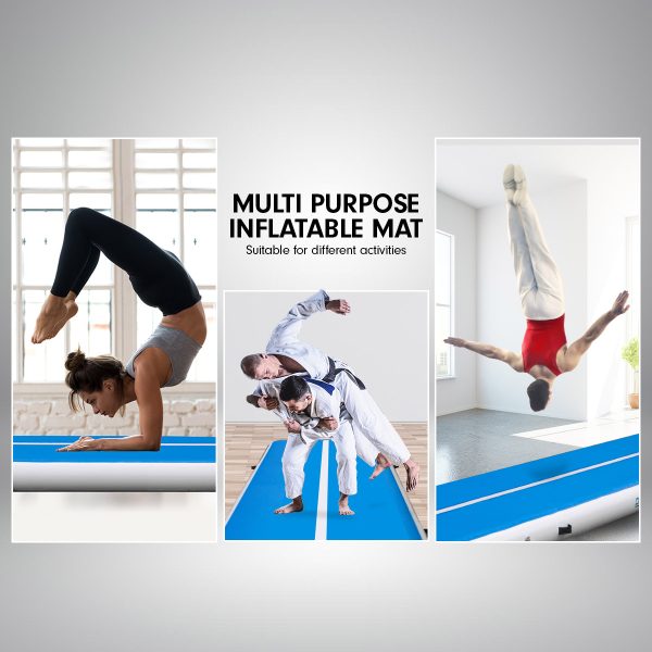 Air Track Inflatable Tumbling Gymnastics Mat – 4 x 2 M, Blue and White