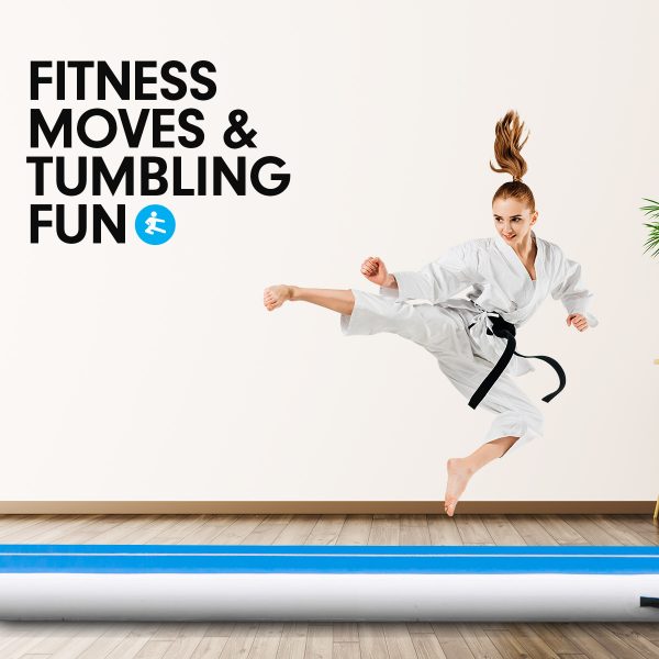 Air Track Inflatable Tumbling Gymnastics Mat – 4 x 2 M, Blue and White