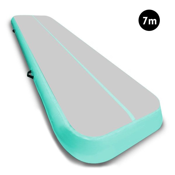 Air Track Inflatable Tumbling Gymnastics Mat – 7 x 1 M, Grey and Green
