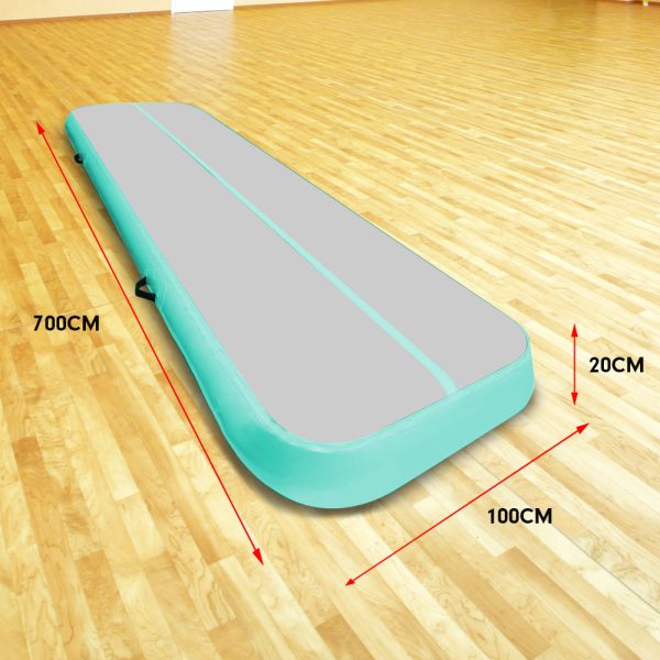 Air Track Inflatable Tumbling Gymnastics Mat – 7 x 1 M, Grey and Green