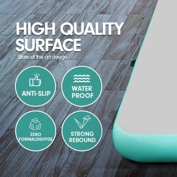 Air Track Inflatable Tumbling Gymnastics Mat – 7 x 1 M, Grey and Green