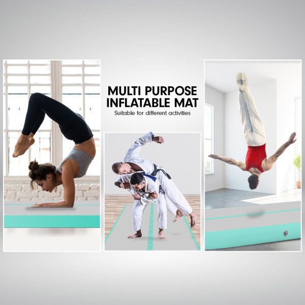 Air Track Inflatable Tumbling Gymnastics Mat – 7 x 1 M, Grey and Green