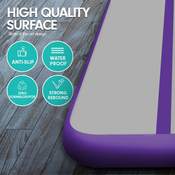 Air Track Inflatable Tumbling Gymnastics Mat – 4 x 1 M, Purple and Grey