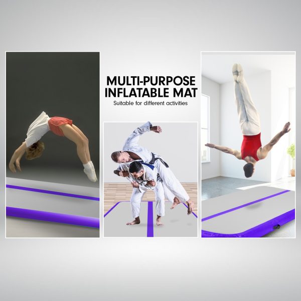 Air Track Inflatable Tumbling Gymnastics Mat – 4 x 1 M, Purple and Grey