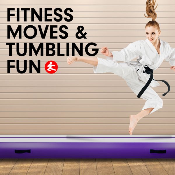 Air Track Inflatable Tumbling Gymnastics Mat – 4 x 1 M, Purple and Grey