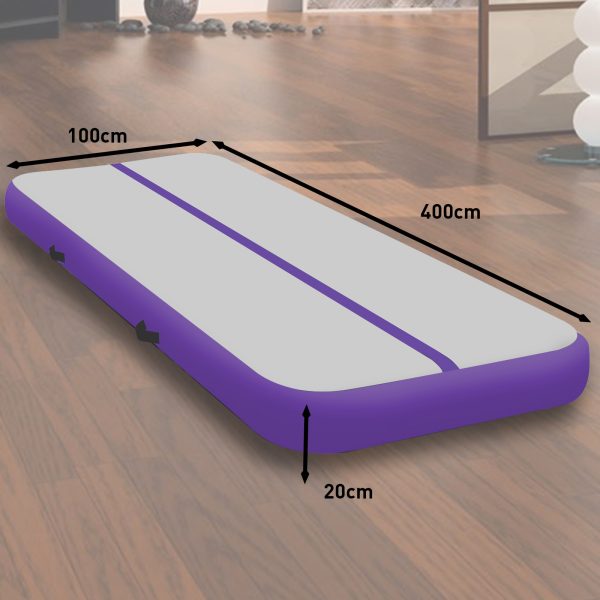 Air Track Inflatable Tumbling Gymnastics Mat – 4 x 1 M, Purple and Grey