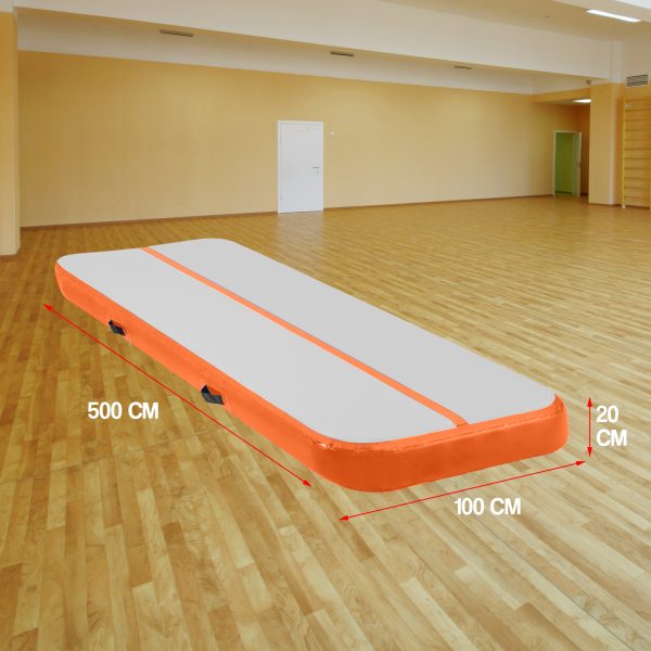 Air Track Inflatable Tumbling Gymnastics Mat – 5 x 1 M, Orange and Grey