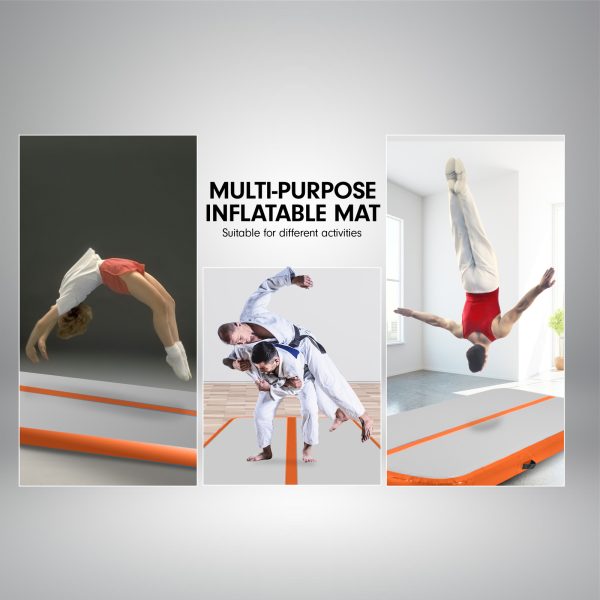 Air Track Inflatable Tumbling Gymnastics Mat – 5 x 1 M, Orange and Grey