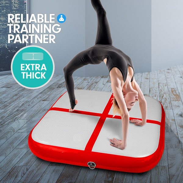 1m Air Block Inflatable Gymnastics Tumbling Mat with Pump – Red