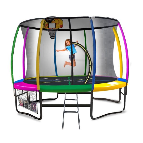 Kahuna Trampoline 8 ft with Basketball set – Rainbow