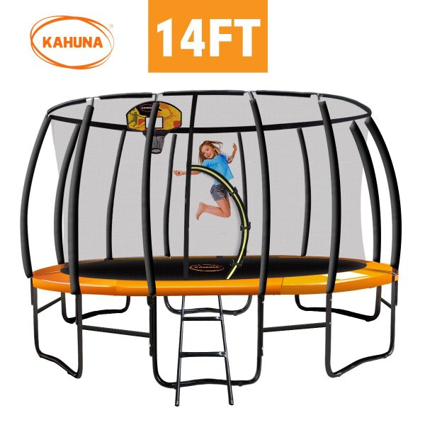 Kahuna Trampoline 14 ft with Basketball set – Orange