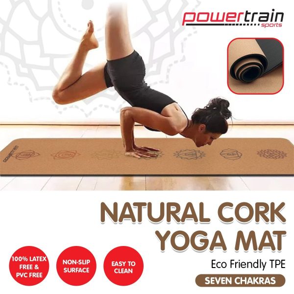 Powertrain Cork Yoga Mat with Carry Straps Home Gym Pilates – Chakras