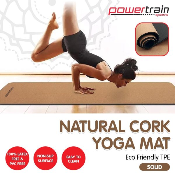 Powertrain Cork Yoga Mat with Carry Straps Home Gym Pilates – Plain