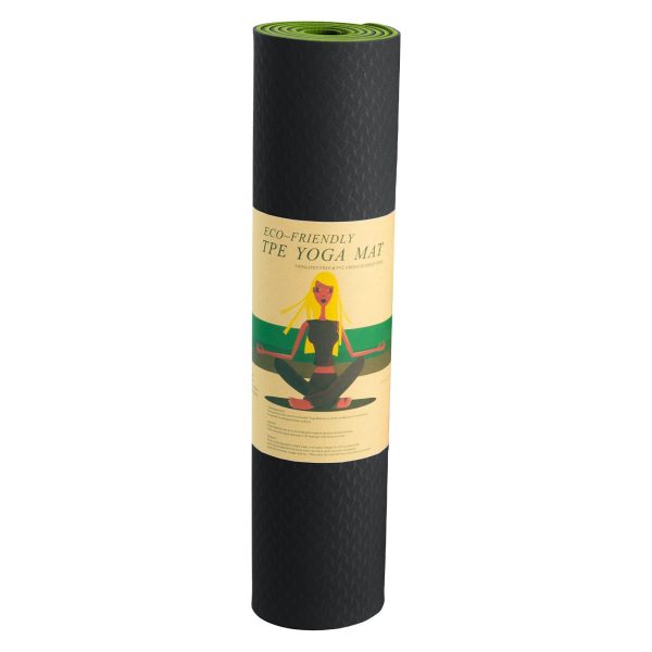 Powertrain Eco-Friendly TPE Pilates Exercise Yoga Mat – Black and Green, 8 mm