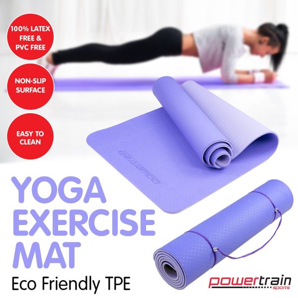 Powertrain Eco-Friendly TPE Pilates Exercise Yoga Mat – Light Purple, 8 mm
