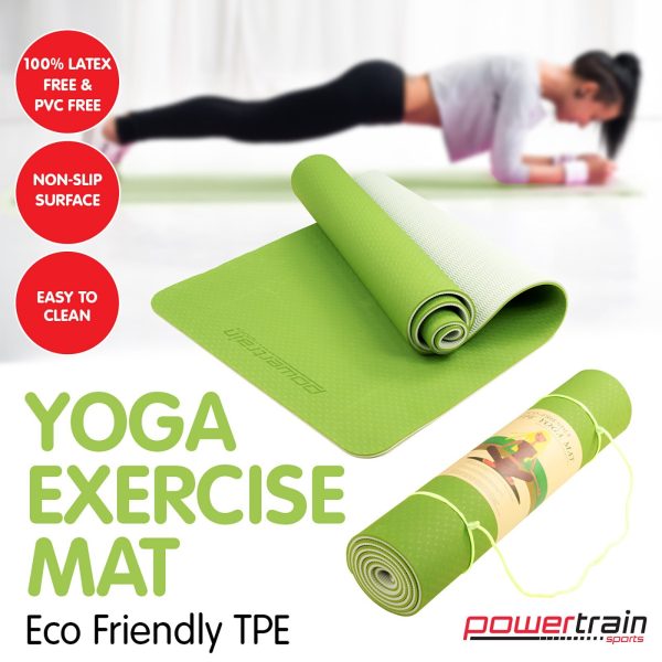 Powertrain Eco-Friendly TPE Pilates Exercise Yoga Mat – Green, 8 mm