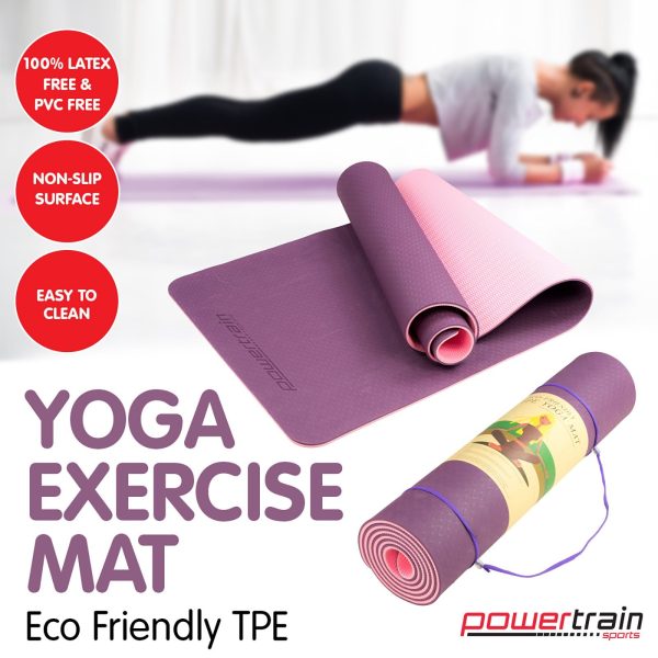 Powertrain Eco-Friendly TPE Pilates Exercise Yoga Mat – Dark Purplr, 8 mm