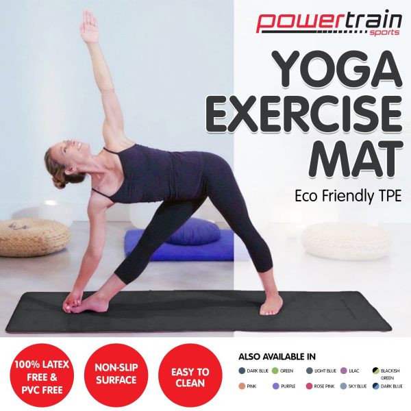 Powertrain Eco-Friendly TPE Pilates Exercise Yoga Mat – Black, 6 mm