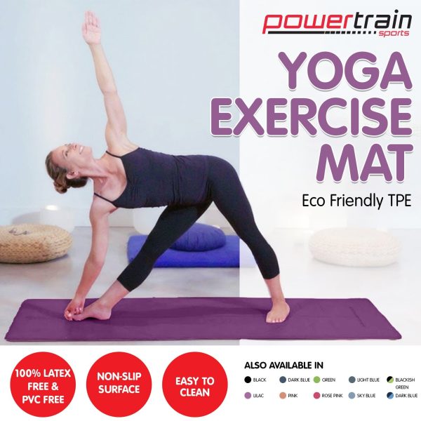 Powertrain Eco-Friendly TPE Pilates Exercise Yoga Mat – Purple, 6 mm